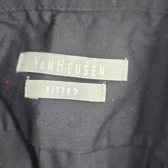 Van Heusen Black Fitted Button Down Long Sleeve Mens Preppy Work Shirt Large - Picture 6 of 7